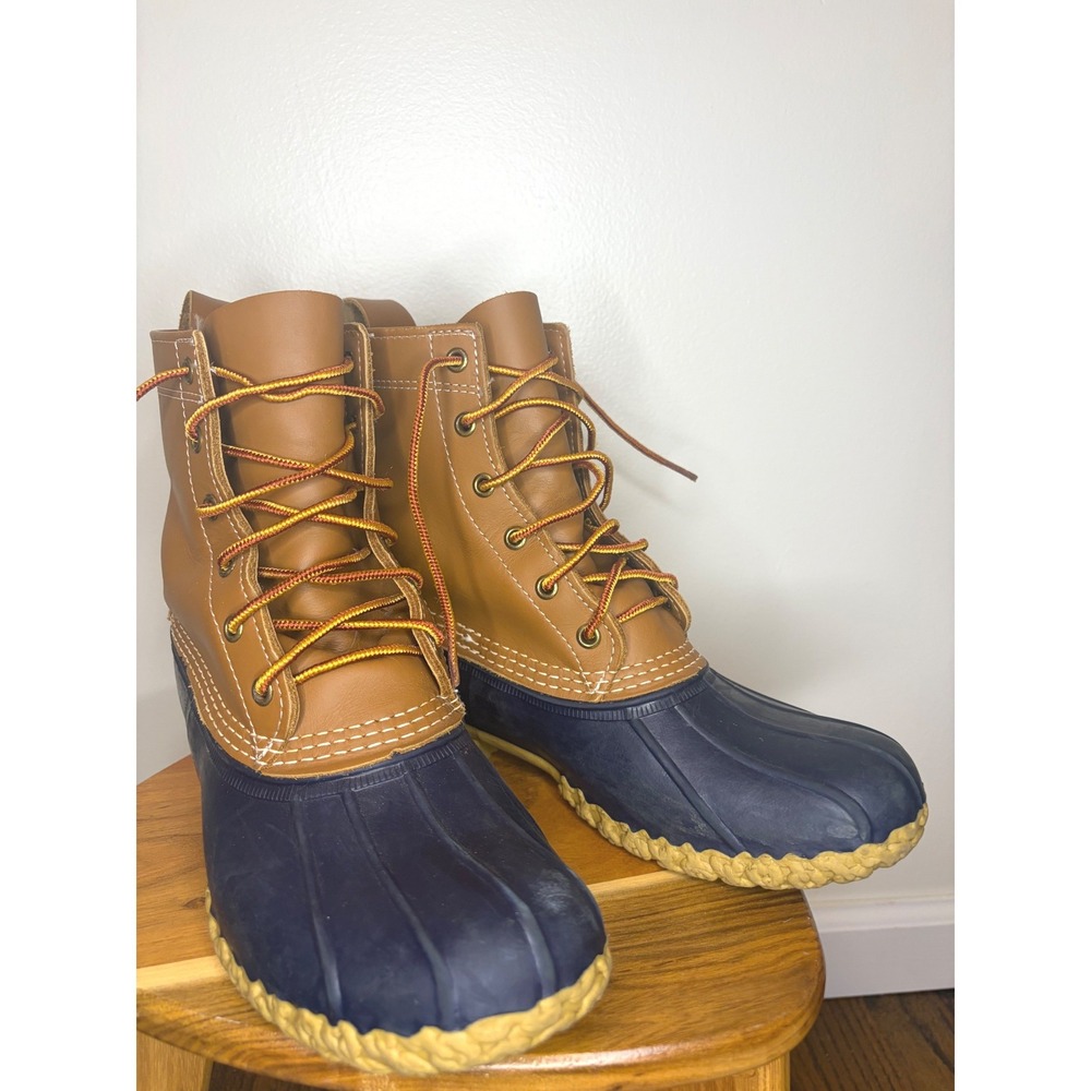 LL Bean Boots 8 Inch Duck Boots Mens 9 M Tan Blue Made in USA Gorpcore Utility